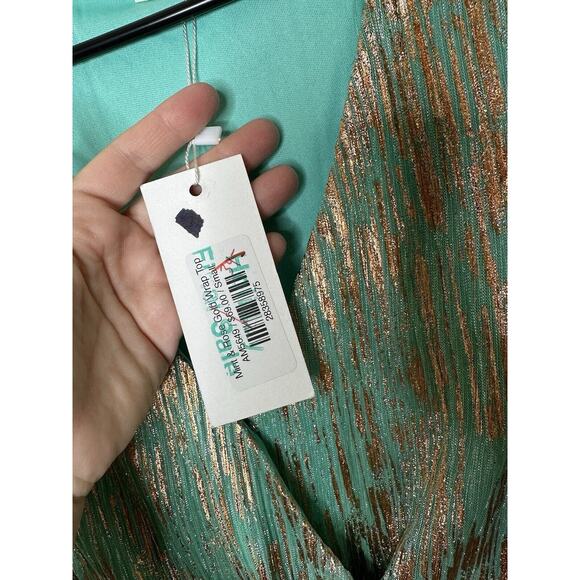 G.P.D. Good People Design NEW Wrap Style Turquoise Gold Metallic Blouse Size Sm - Picture 5 of 13